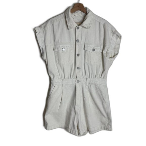 BLANKNYC Romper Womens Medium Off White Denim Short Sleeve Button Front Pockets - Picture 1 of 10